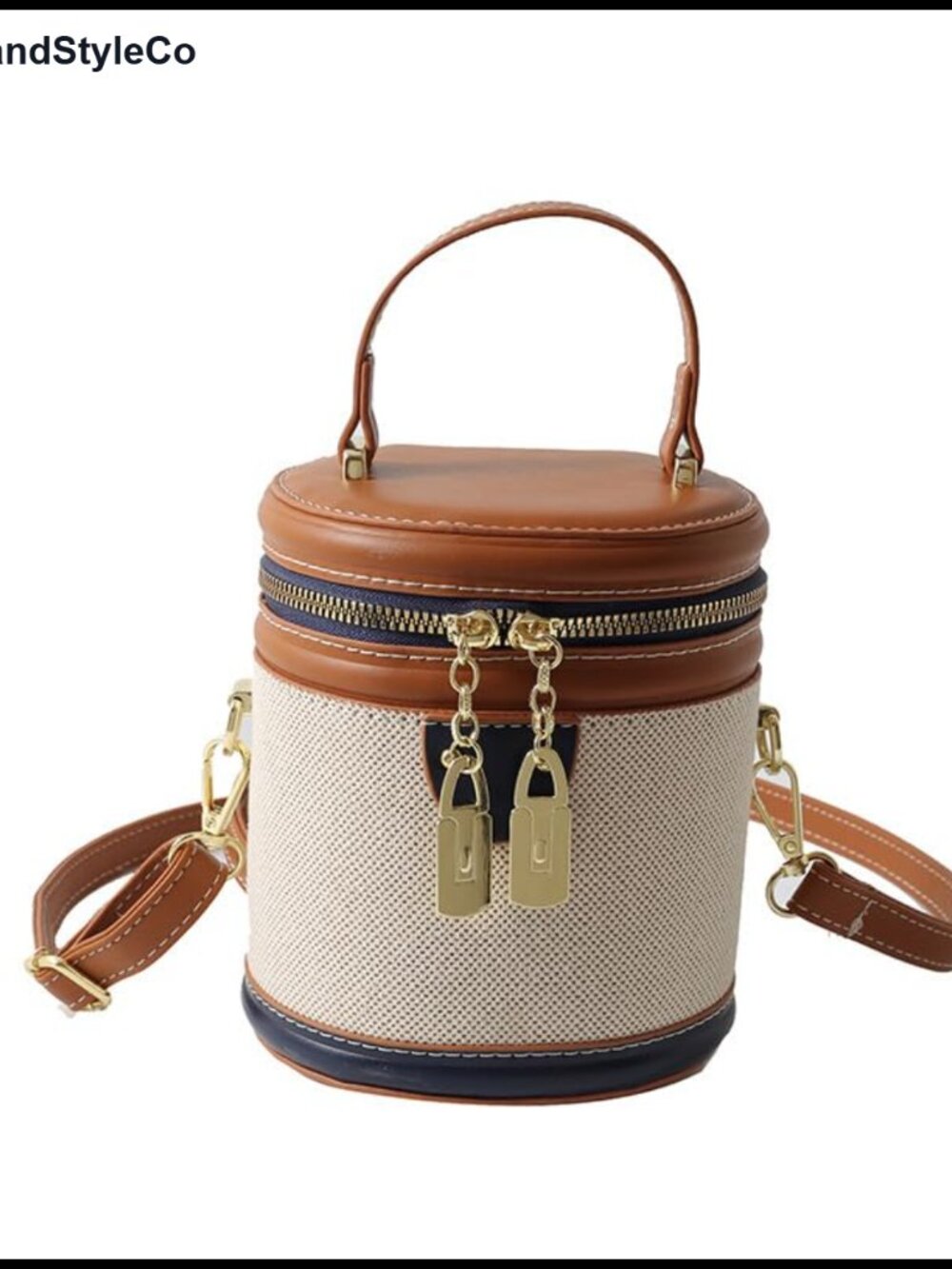 Canvas PU Leather Bucket Crossbody Shoulder Bag Adjustable Strap